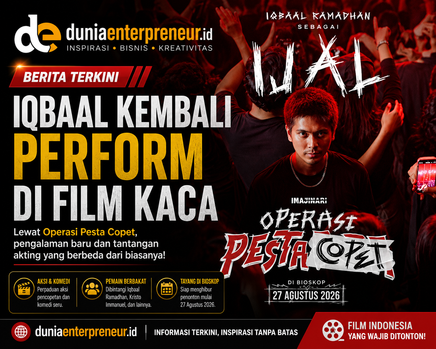 Iqbaal Ramadhan Tampil Beda di Film Operasi Pesta Copet, Usung Aksi Komedi Penuh Tantangan