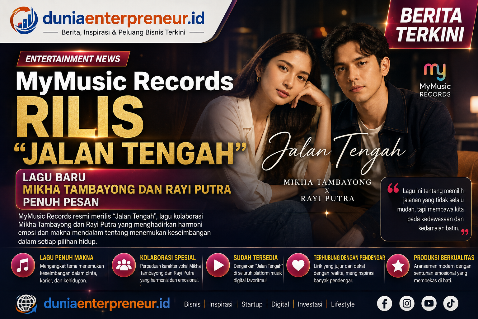 MyMusic Records Rilis Jalan Tengah, Lagu Baru Mikha Tambayong dan Rayi Putra Penuh Pesan