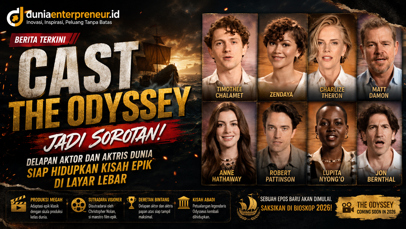 Cast The Odyssey Jadi Sorotan, Delapan Aktor dan Aktris Dunia Siap Hidupkan Kisah Epik di Layar Lebar