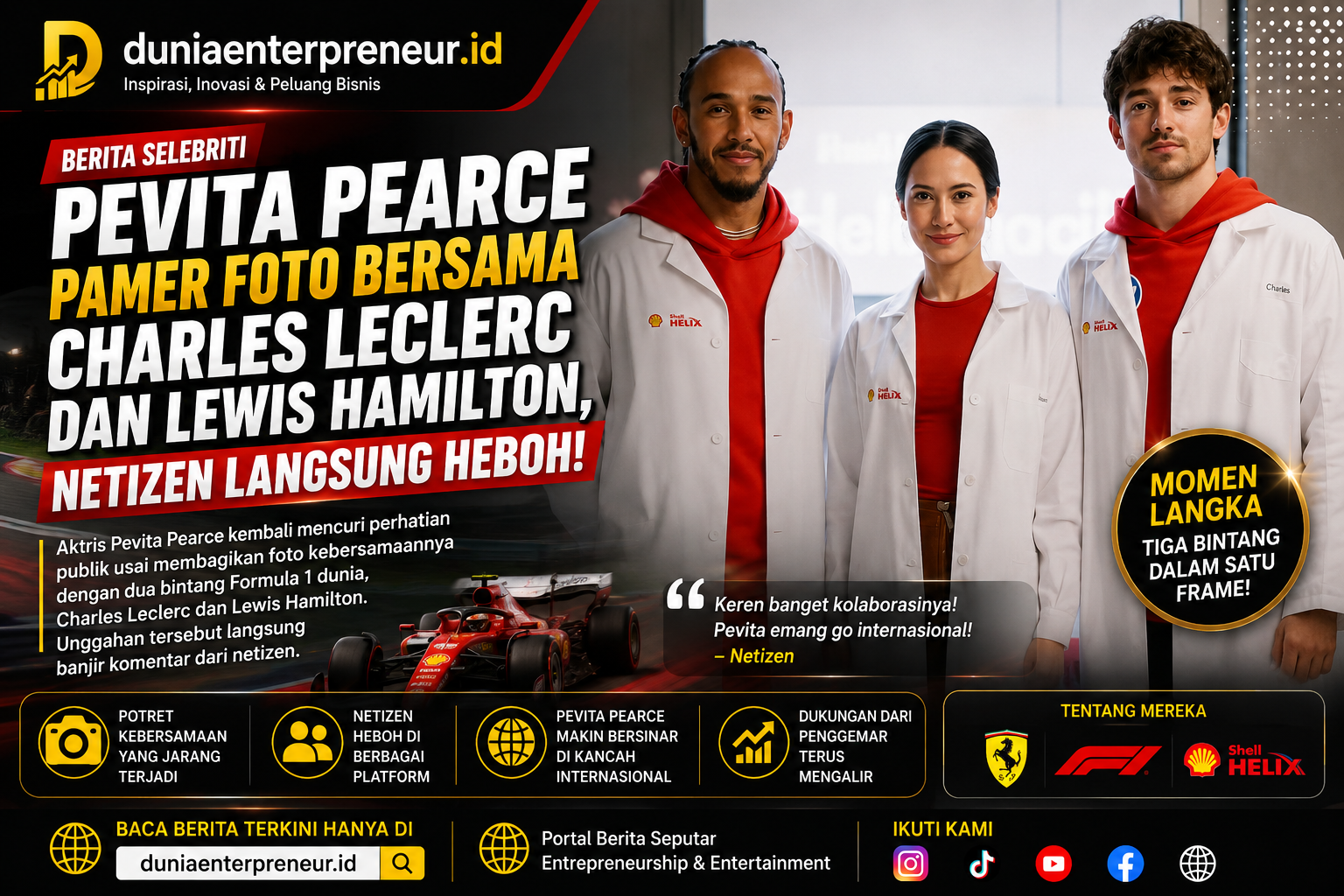 Pevita Pearce Pamer Foto Bersama Charles Leclerc dan Lewis Hamilton, Netizen Langsung Heboh