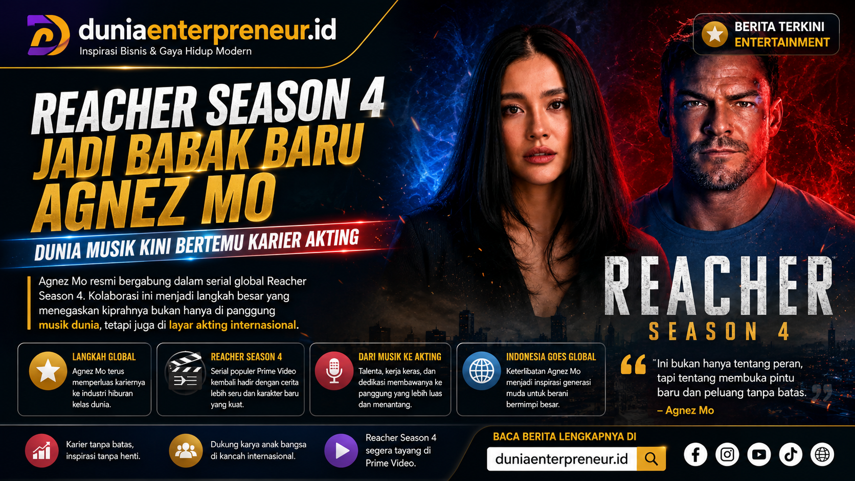 Reacher Season 4 Jadi Babak Baru Agnez Mo, Dunia Musik Kini Bertemu Karier Akting