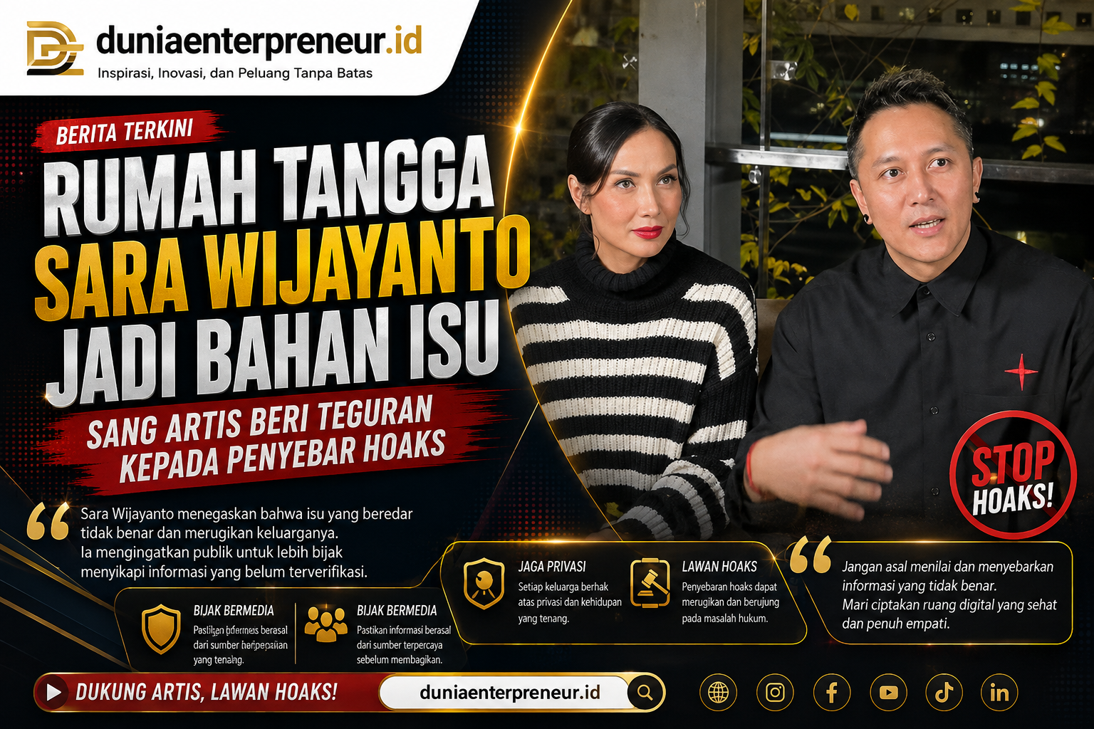 Rumah Tangga Sara Wijayanto Jadi Bahan Isu, Sang Artis Beri Teguran kepada Penyebar Hoaks