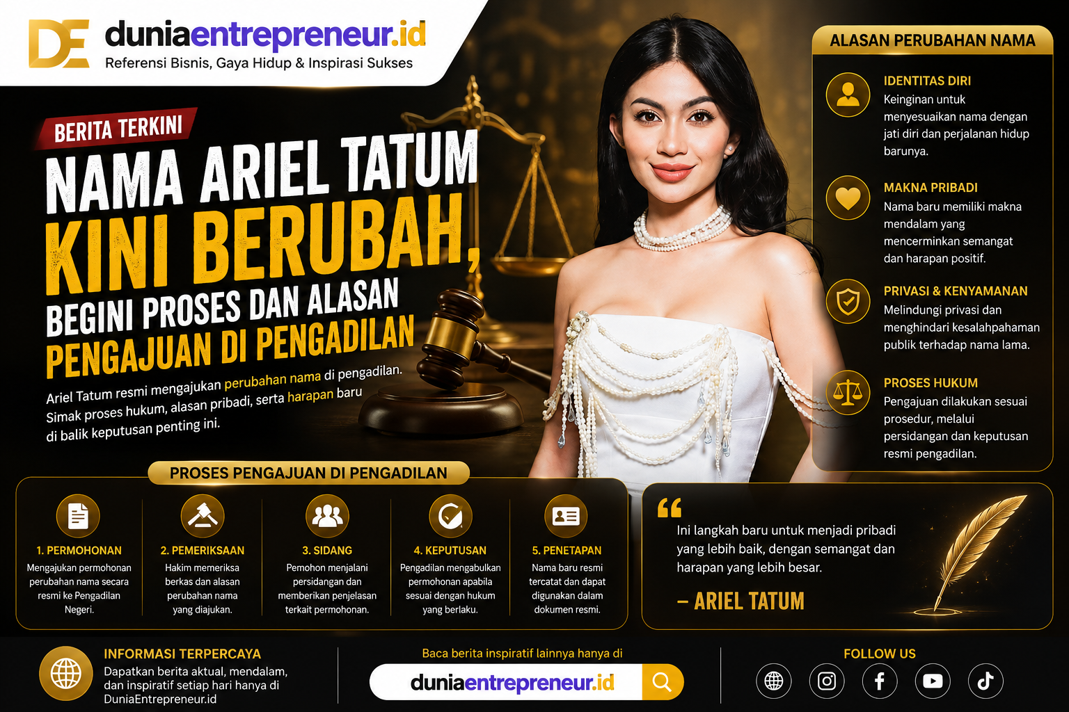 Nama Ariel Tatum Kini Berubah, Begini Proses dan Alasan Pengajuan di Pengadilan