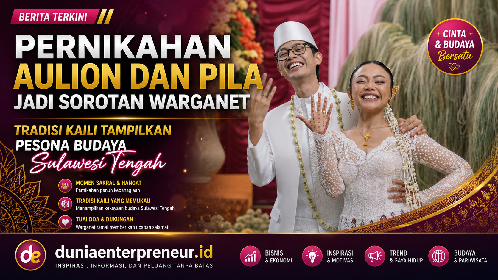 Pernikahan Aulion dan Pila Jadi Sorotan Warganet, Tradisi Kaili Tampilkan Pesona Budaya Sulawesi Tengah