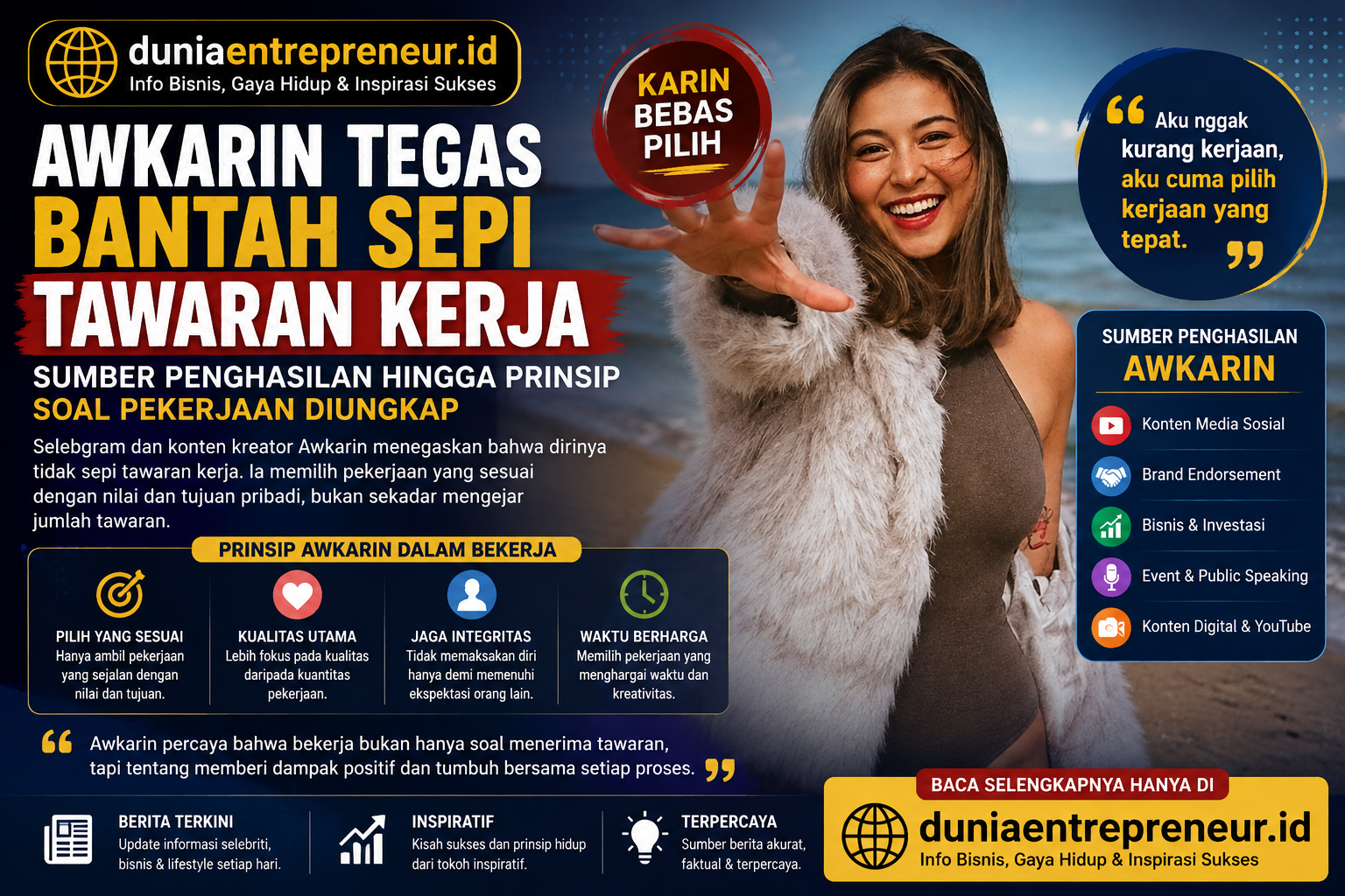 Awkarin Tegas Bantah Sepi Tawaran Kerja, Sumber Penghasilan hingga Prinsip Soal Pekerjaan Diungkap