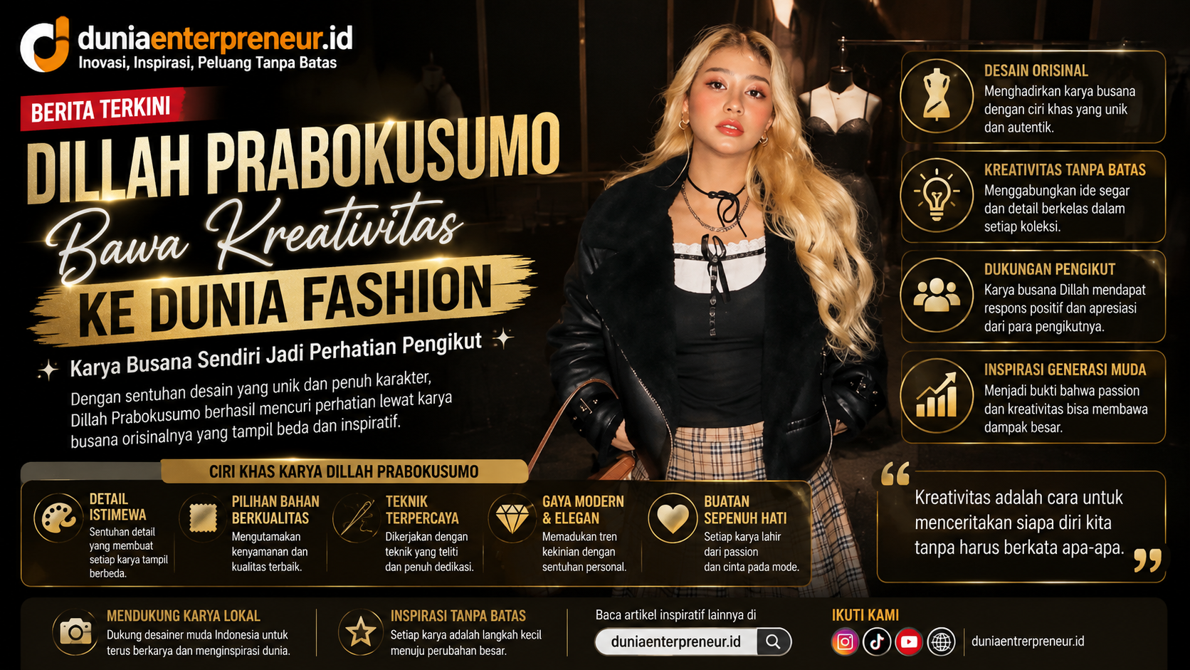 Dillah Prabokusumo Bawa Kreativitas ke Dunia Fashion, Karya Busana Sendiri Jadi Perhatian Pengikut