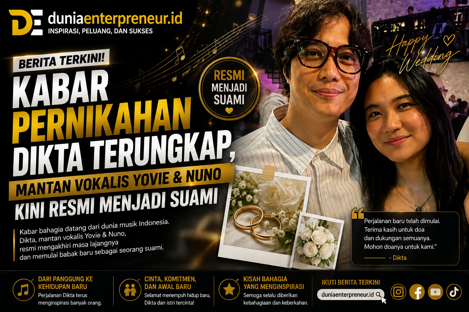 Kabar Pernikahan Dikta Terungkap, Mantan Vokalis Yovie & Nuno Kini Resmi Menjadi Suami