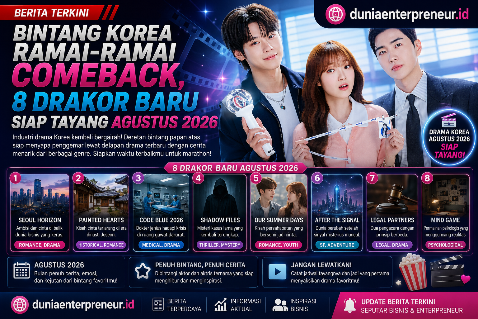 Bintang Korea Ramai-Ramai Comeback, 8 Drakor Baru Siap Tayang Agustus 2026