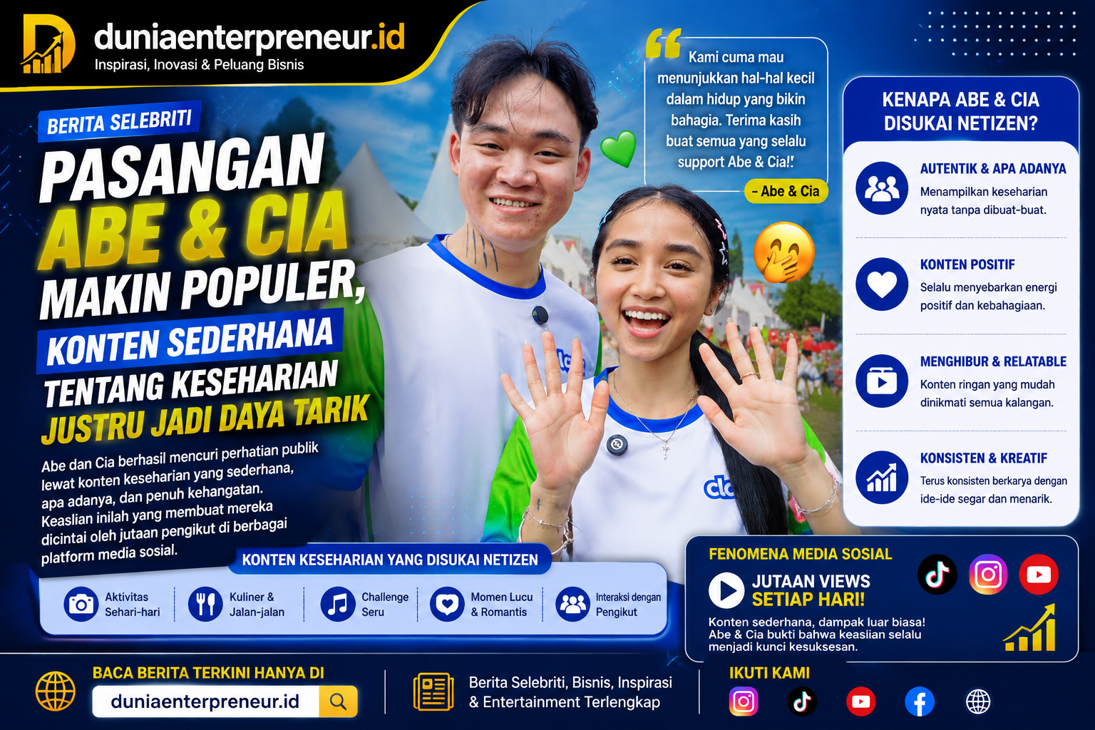 Pasangan Abe dan Cia Makin Populer, Konten Sederhana tentang Keseharian Justru Jadi Daya Tarik