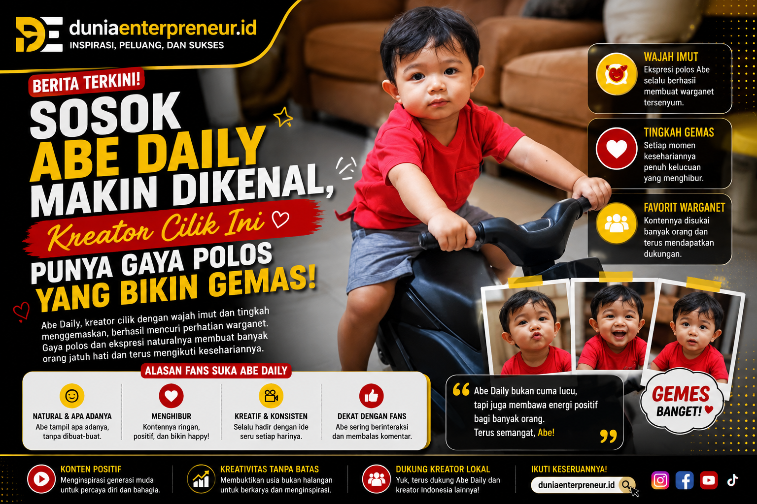 Sosok Abe Daily Makin Dikenal, Kreator Cilik Ini Punya Gaya Polos yang Bikin Gemas