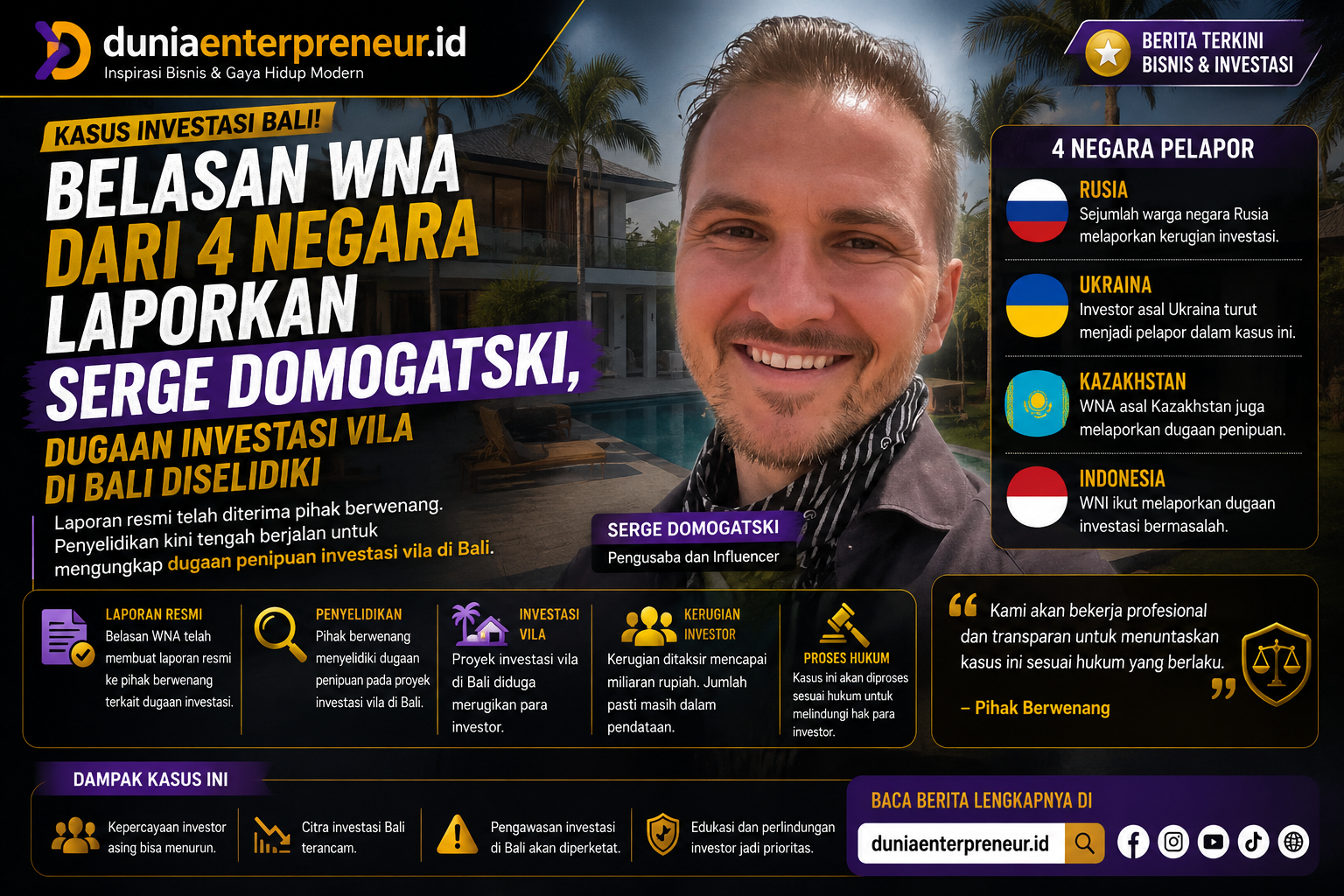 Belasan WNA dari 4 Negara Laporkan Serge Domogatski, Dugaan Investasi Vila di Bali Diselidiki