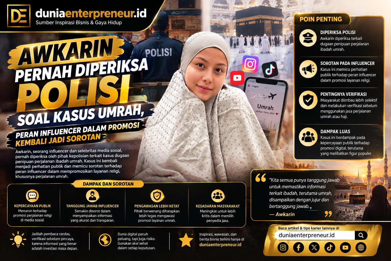 Awkarin Pernah Diperiksa Polisi soal Kasus Umrah, Peran Influencer dalam Promosi Kembali Jadi Sorotan