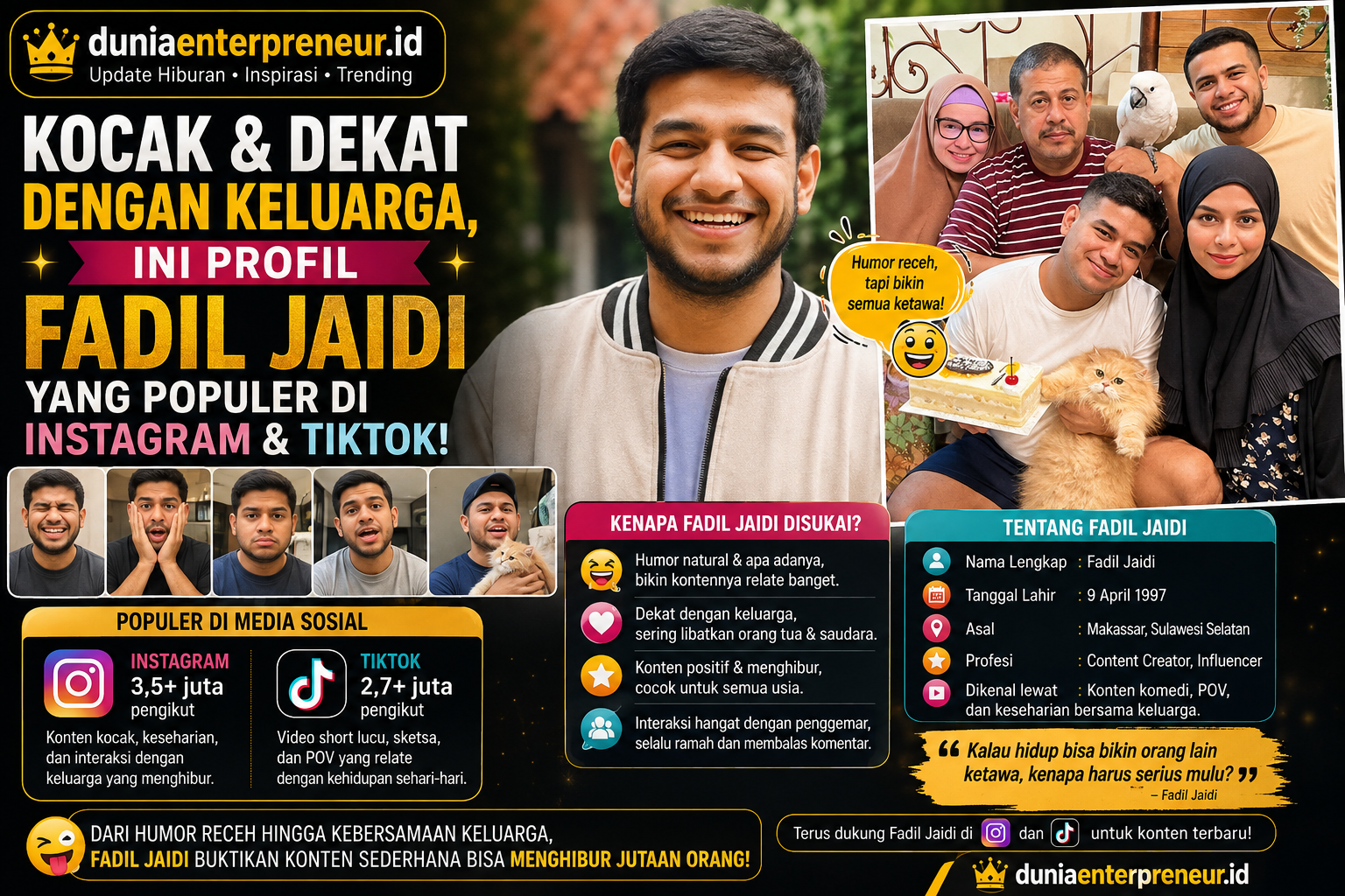 Kocak dan Dekat dengan Keluarga, Ini Profil Fadil Jaidi yang Populer di Instagram dan TikTok
