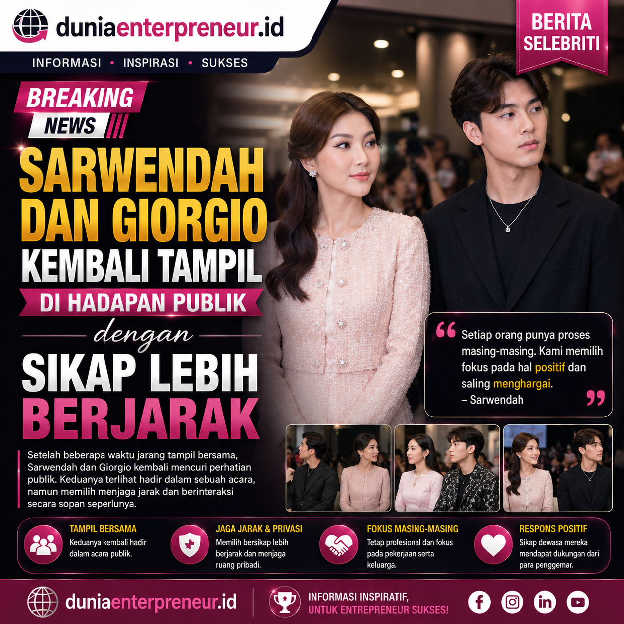 Sarwendah dan Giorgio Kembali Tampil di Hadapan Publik dengan Sikap Lebih Berjarak