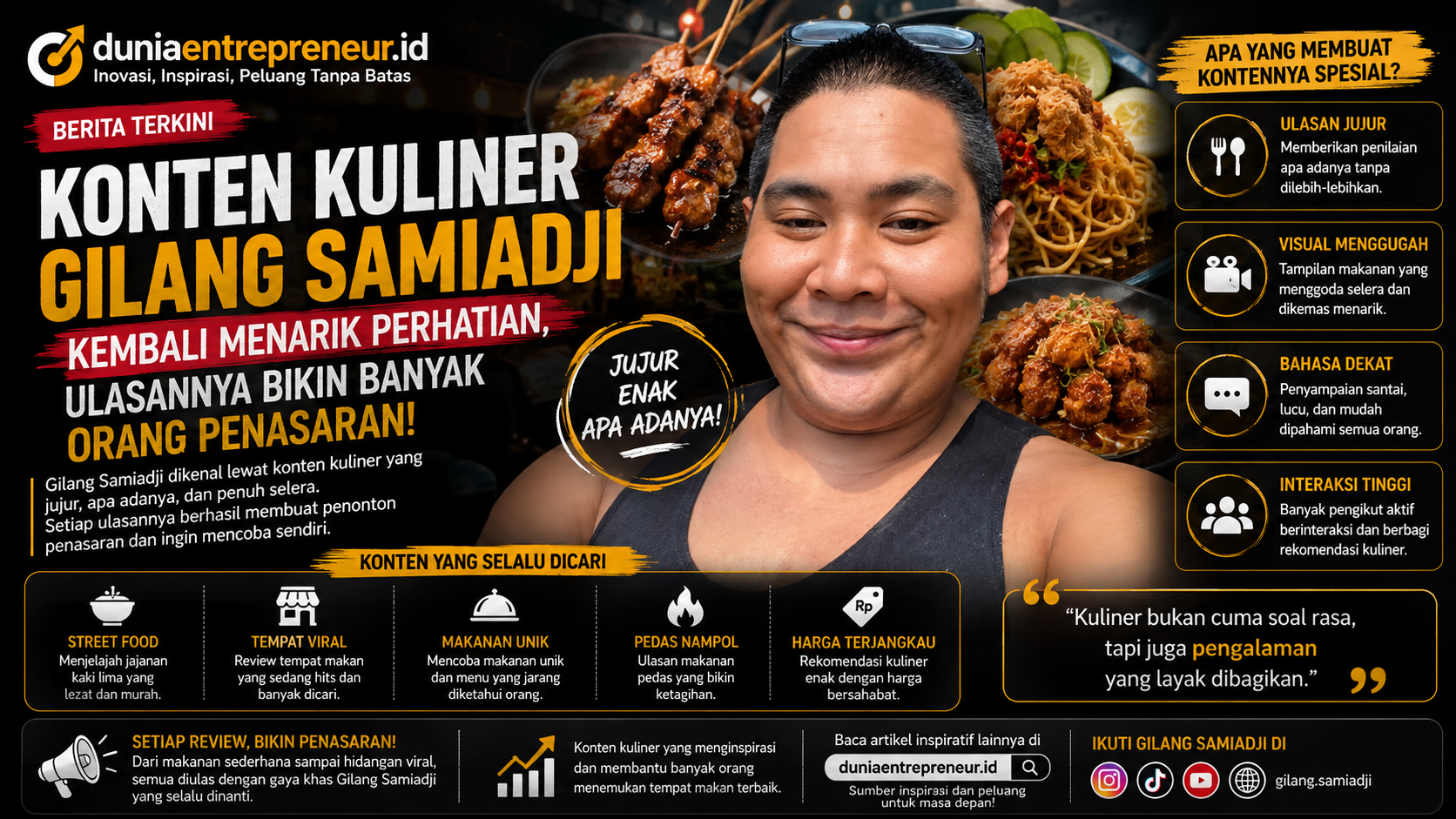 Konten Kuliner Gilang Samiadji Kembali Menarik Perhatian, Ulasannya Bikin Banyak Orang Penasaran