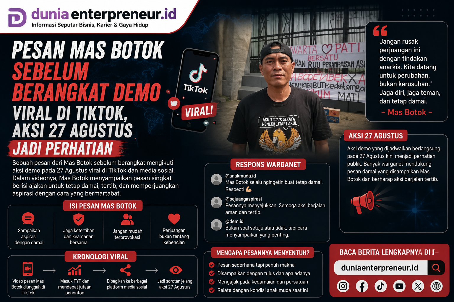 Pesan Mas Botok Sebelum Berangkat Demo Viral di TikTok, Aksi 27 Agustus Jadi Perhatian