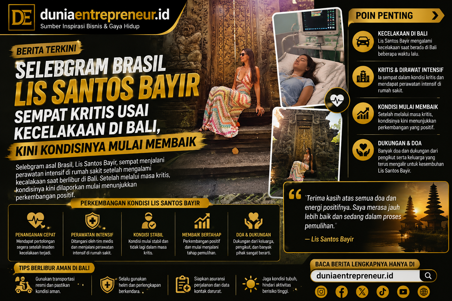 Selebgram Brasil Lis Santos Bayir Sempat Kritis Usai Kecelakaan di Bali, Kini Kondisinya Mulai Membaik