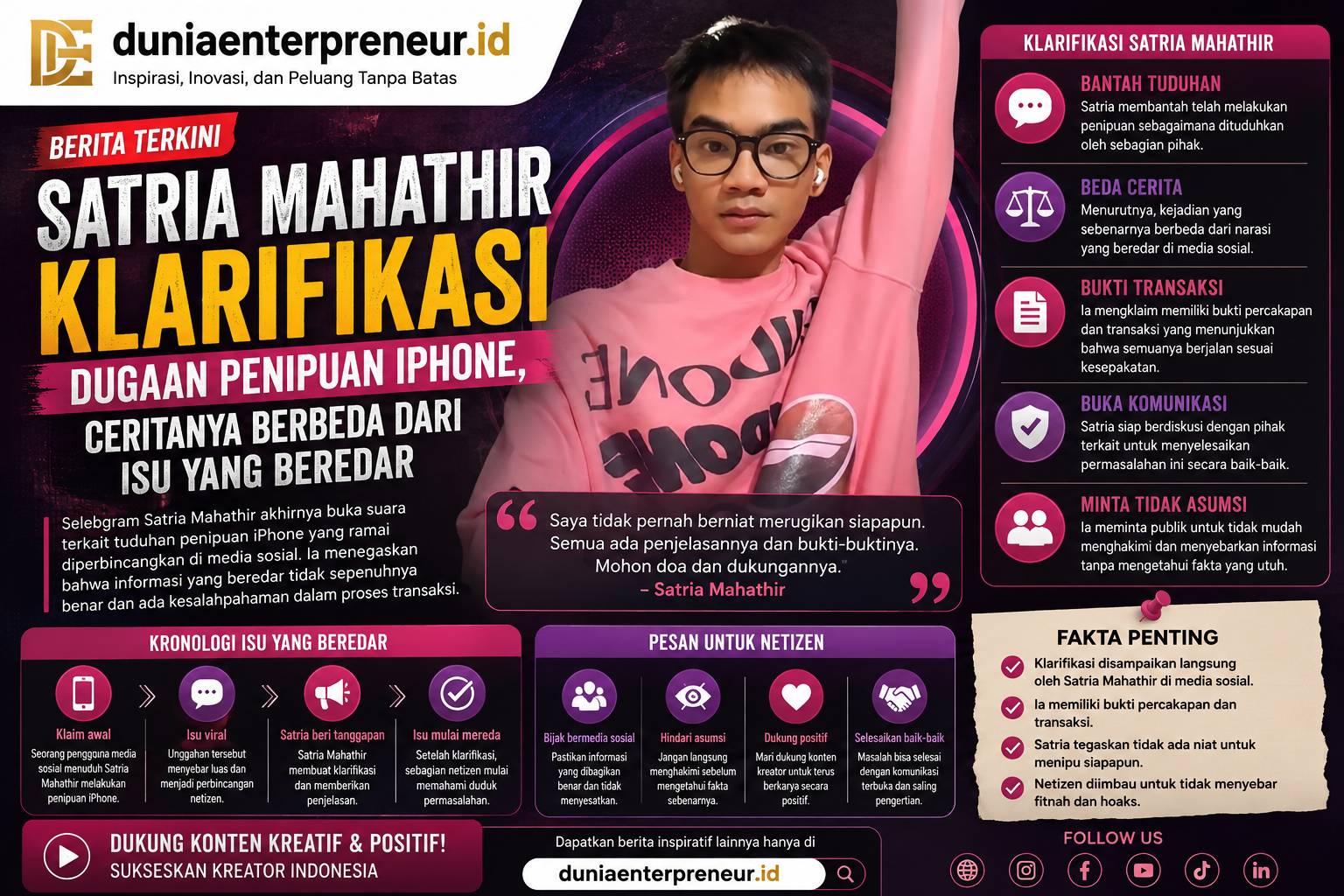Satria Mahathir Klarifikasi Dugaan Penipuan iPhone, Ceritanya Berbeda dari Isu yang Beredar
