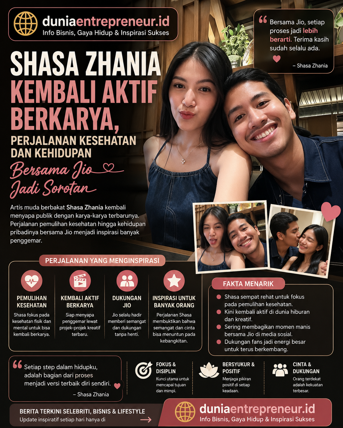 Shasa Zhania Kembali Aktif Berkarya, Perjalanan Kesehatan dan Kehidupan Bersama Jio Jadi Sorotan