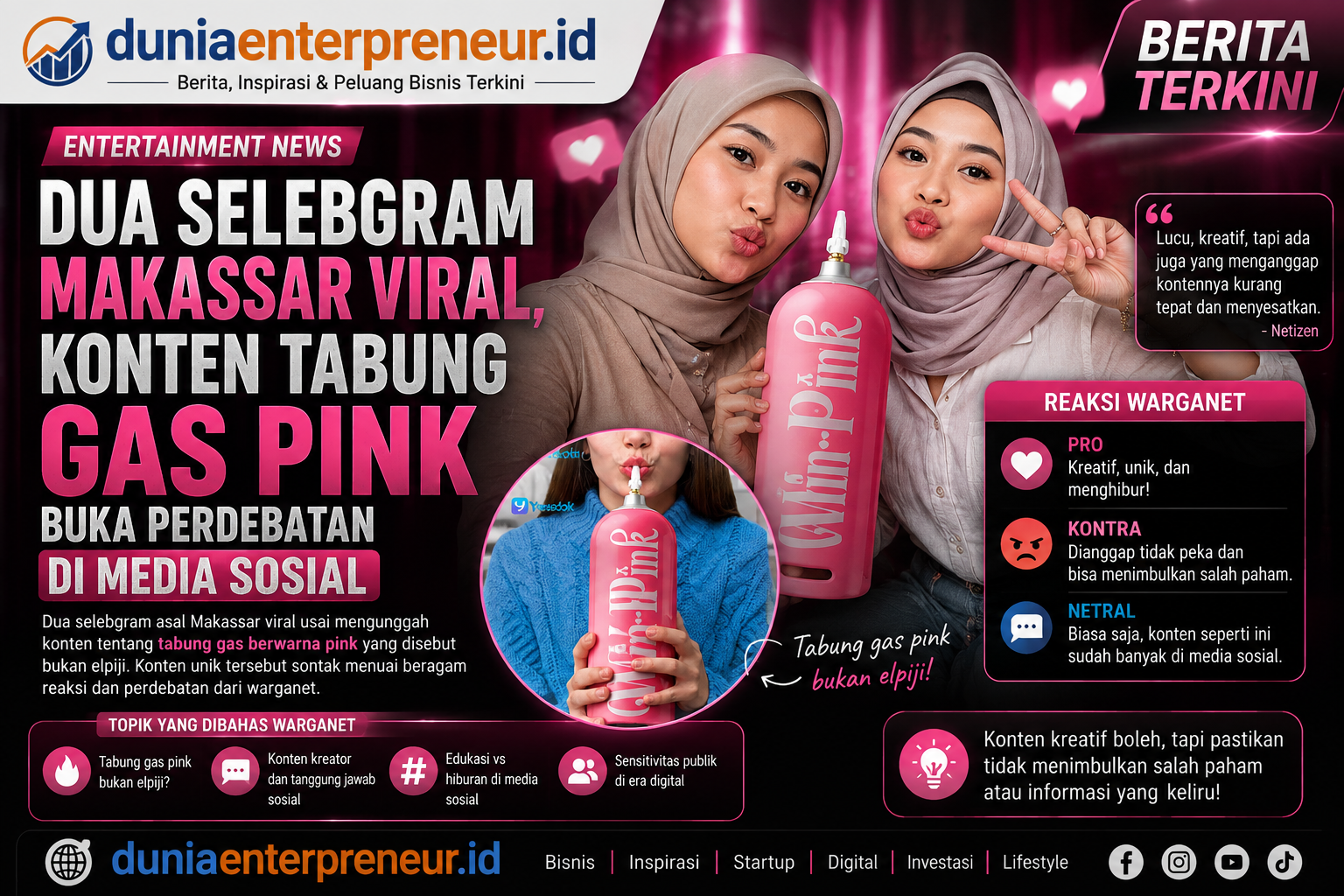 Dua Selebgram Makassar Viral, Konten Tabung Gas Pink Buka Perdebatan di Media Sosial