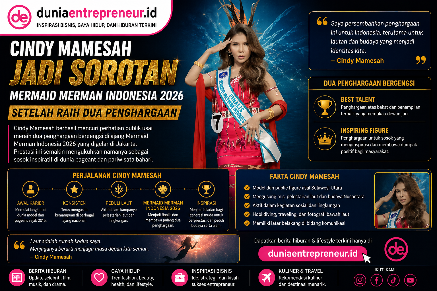 Cindy Mamesah Jadi Salah Satu Sorotan Mermaid Merman Indonesia 2026 Setelah Raih Dua Penghargaan