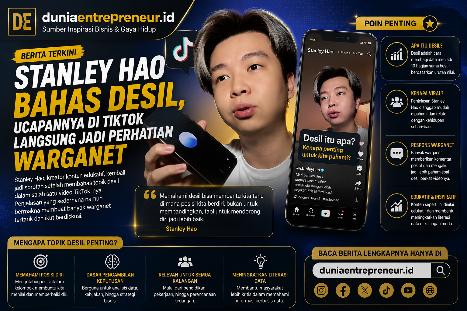 Stanley Hao Bahas Desil, Ucapannya di TikTok Langsung Jadi Perhatian Warganet