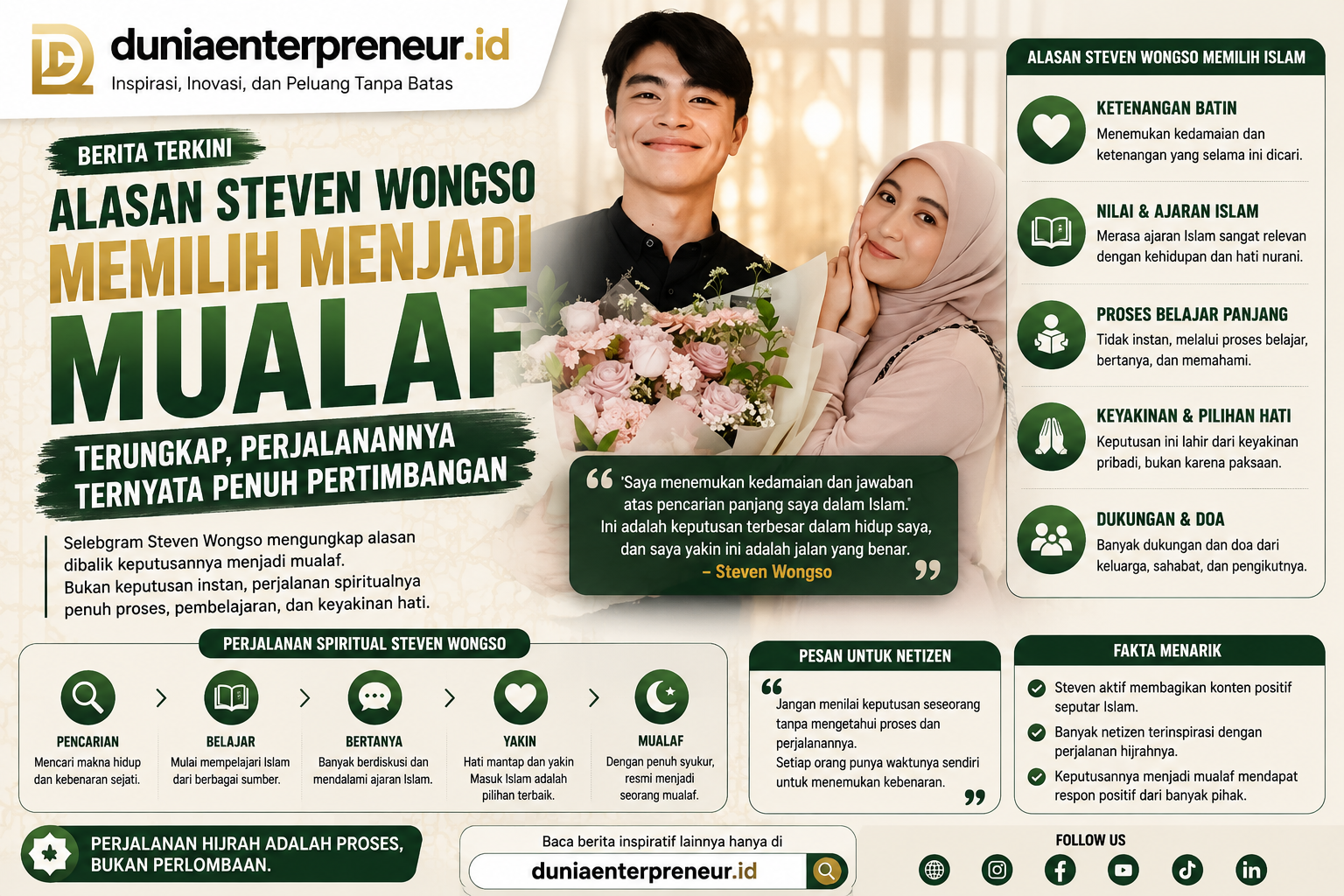 Alasan Steven Wongso Memilih Menjadi Mualaf Terungkap, Perjalanannya Ternyata Penuh Pertimbangan