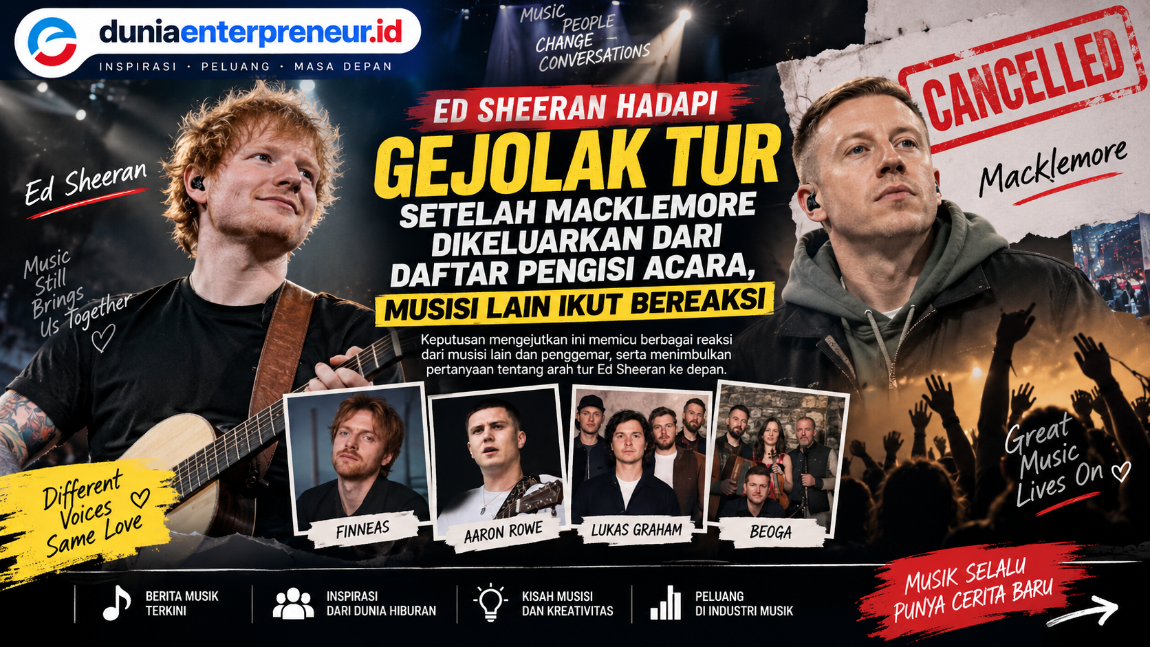 Ed Sheeran Hadapi Gejolak Tur setelah Macklemore Dikeluarkan dari Daftar Pengisi Acara, Musisi Lain Ikut Bereaksi