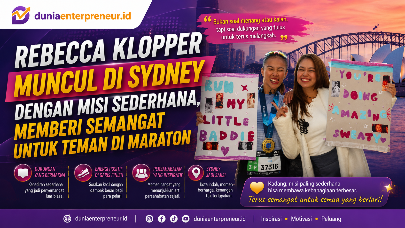 Rebecca Klopper Muncul di Sydney dengan Misi Sederhana, Memberi Semangat untuk Teman di Maraton