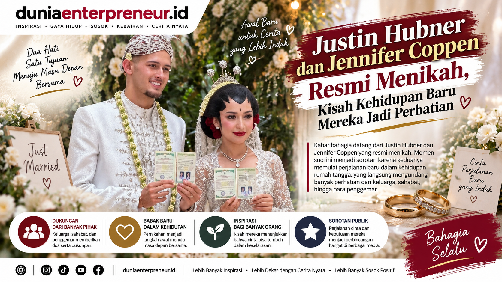 Justin Hubner dan Jennifer Coppen Resmi Menikah, Kisah Kehidupan Baru Mereka Jadi Perhatian