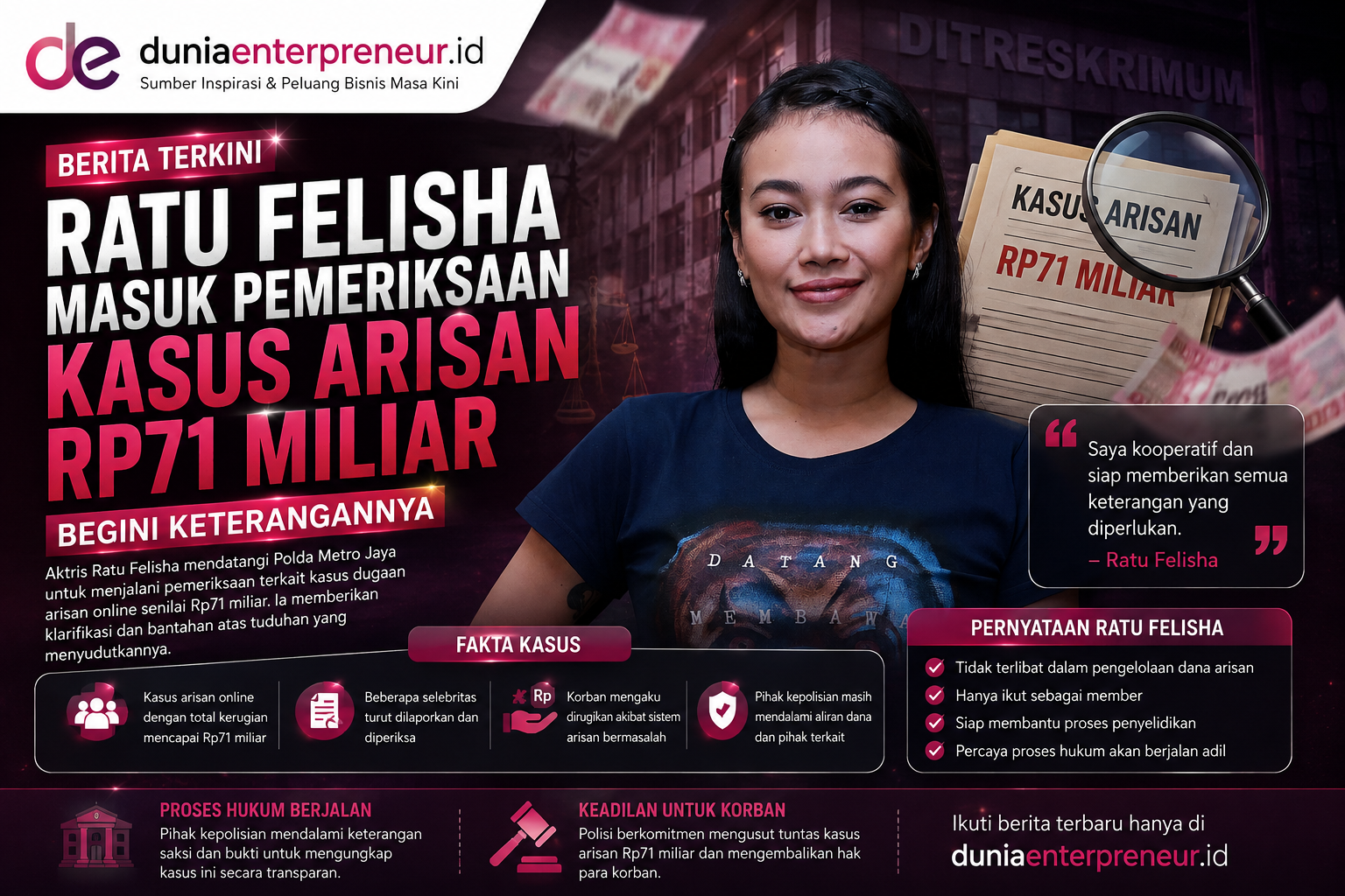 Ratu Felisha Masuk Pemeriksaan Kasus Arisan Rp71 Miliar, Begini Keterangannya