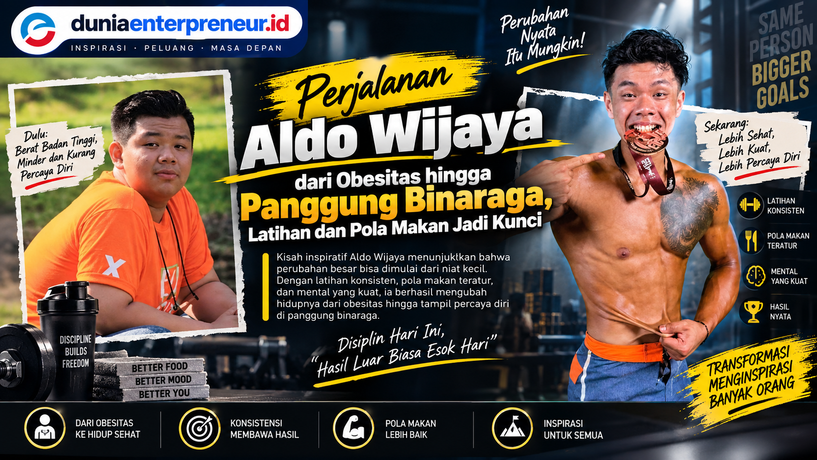 Perjalanan Aldo Wijaya dari Obesitas hingga Panggung Binaraga, Latihan dan Pola Makan Jadi Kunci
