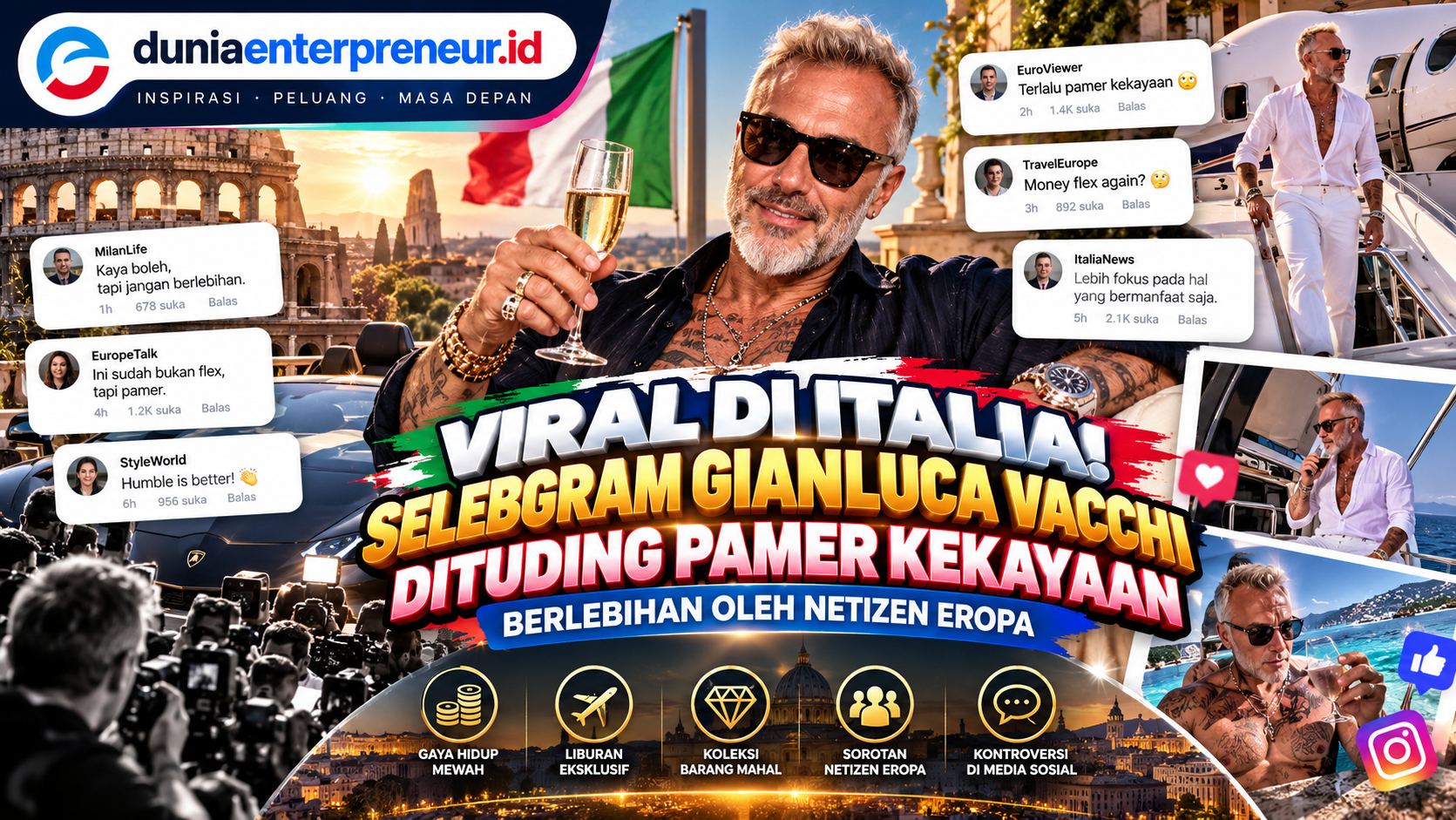 Viral di Italia! Selebgram Gianluca Vacchi Dituding Pamer Kekayaan Berlebihan oleh Netizen Eropa