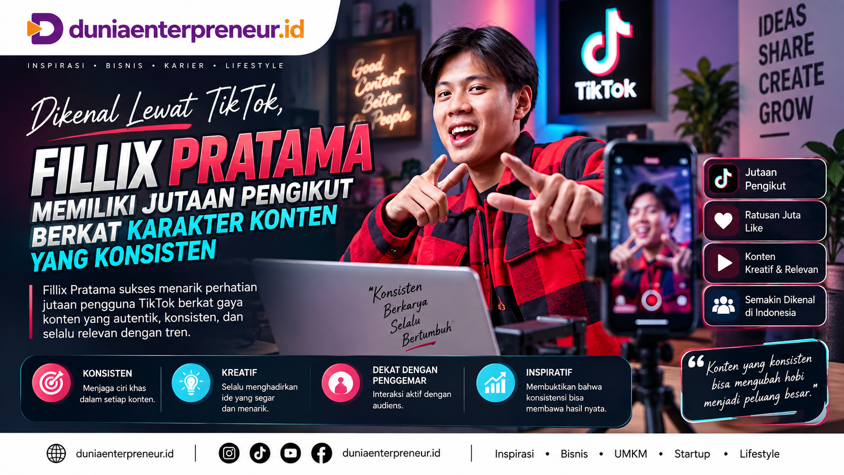Dikenal Lewat TikTok, Fillix Pratama Memiliki Jutaan Pengikut Berkat Karakter Konten yang Konsisten